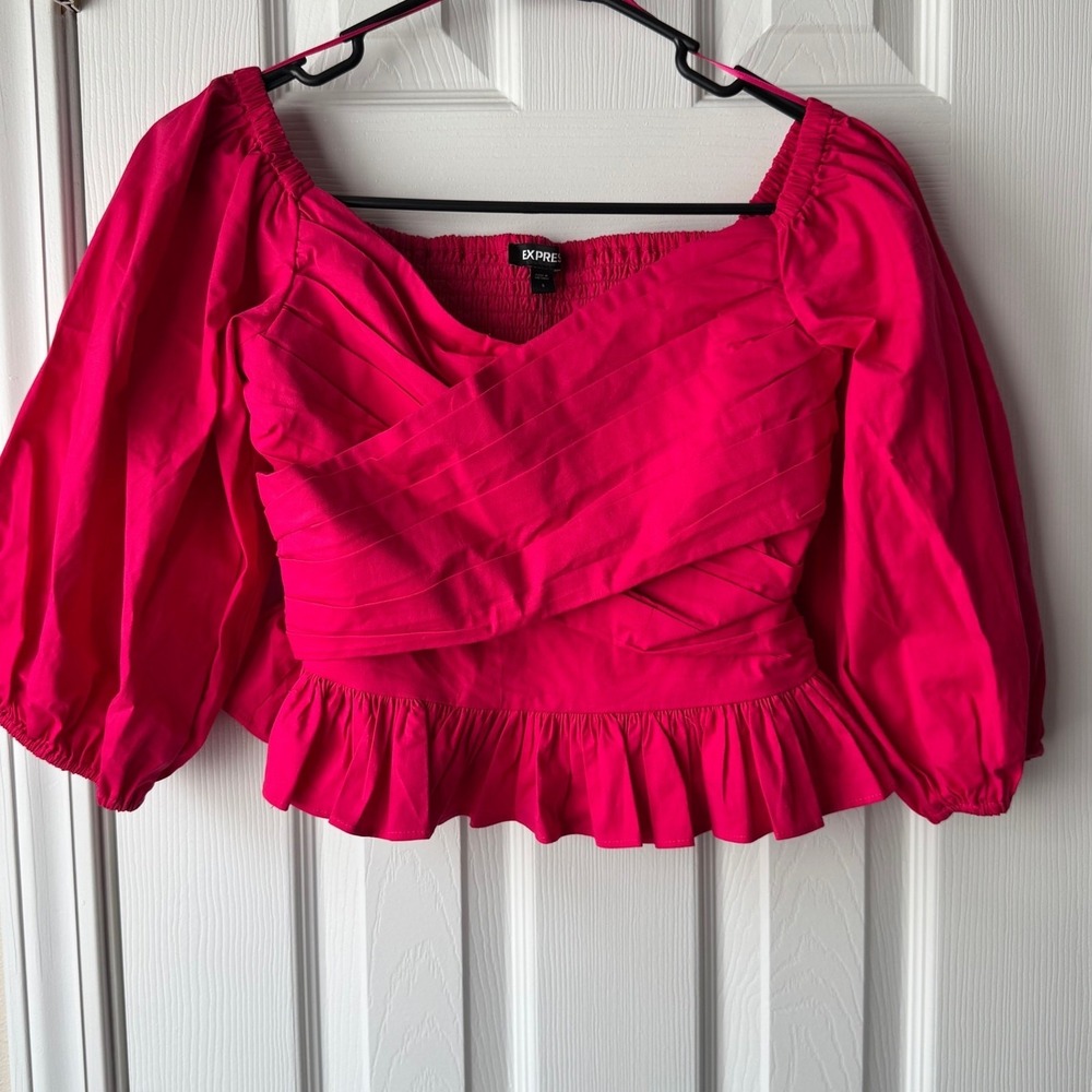 EXPRESS Women Pink Cotton‎ Blend Peplum Top Size S Cropped Casual Fashion